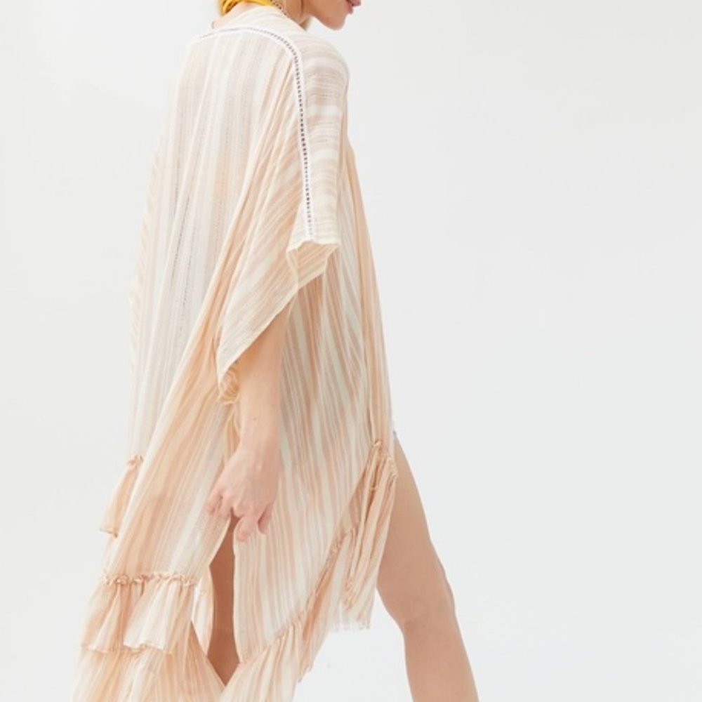 NWOT URBAN OUTFITTERS | Striped Ruffle cover up swim Duster Jacket, Sz OS